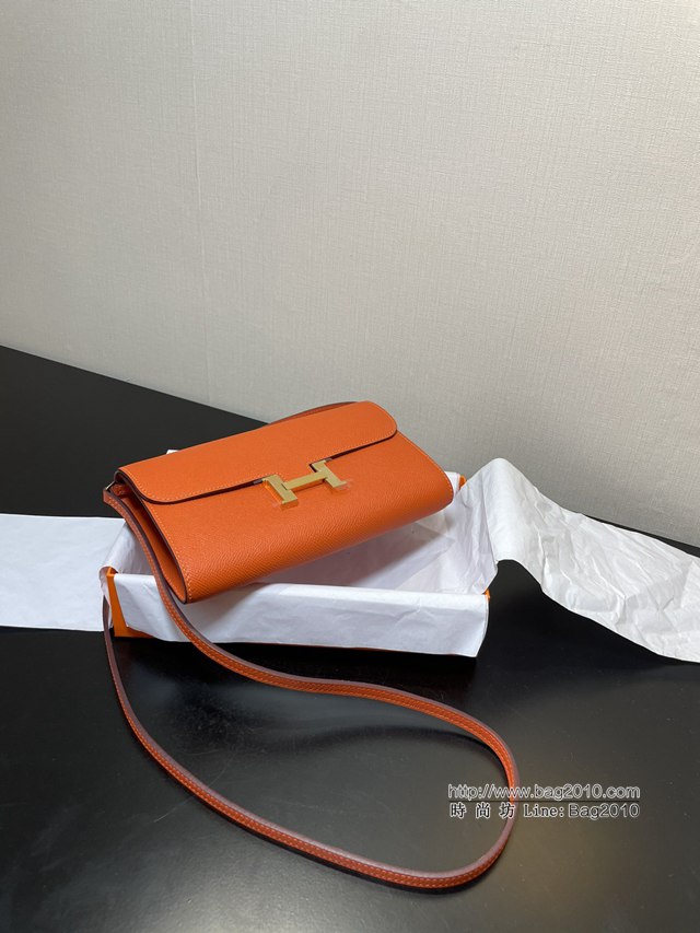 Hermes女士小挎包 愛馬仕Constance康康to go斜挎包 橙色金扣  tdh2275